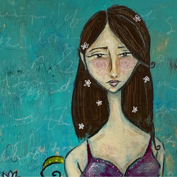 ALLISON WEEKS THOMAS “SALTY & SWEET” MERMAID ORIGINAL MIXED MEDIA PAINTING! OOAK - Picture 4 of 6